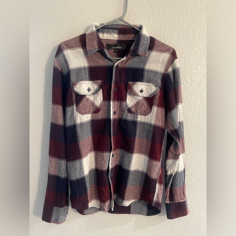 Coastal Men’s size small flannel button up shirt. Red white and blue very soft